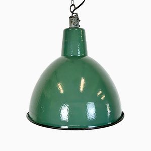 Lampe à Suspension d'Usine Industrielle en Émail Vert, 1960s