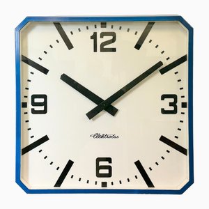 Large Industrial Blue Square Wall Clock from Elektročas, 1990s