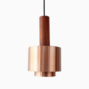 Lampada vintage in rame e teak, Danimarca, anni '60