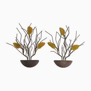 Minimalist Style Floral Wall Lights, 1980s, Set of 2