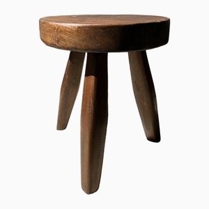 Kleiner Brauner Dreibeinhocker aus Upcycled Teak
