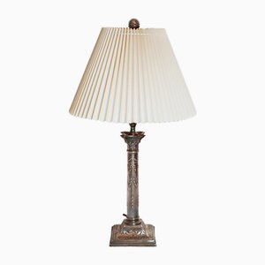 Lámpara de mesa Biedermeier columna de plata, década de 1850