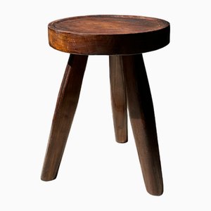 Small Brown High Hollow Upcycled Teak Tripod Stool