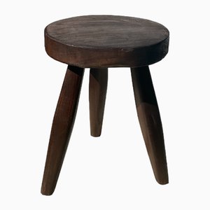 Small Brown Tripod Stool in Upcycled Teak with Flat Top