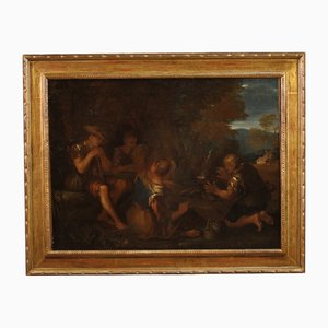 Artista de la escuela veneciana, Escena figurativa, 1640, óleo sobre lienzo, enmarcado