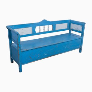Pine Box Bench in Blue and White Color, 1910