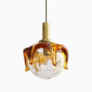 Lámpara colgante Bubble era espacial de cristal de Murano y latón, años 70