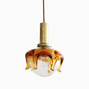 Lampada a sospensione Space Age in ottone con bolle in vetro di Murano, anni '70