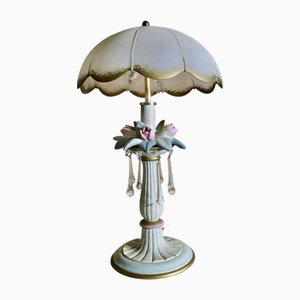 Vintage Italian Table Lamp in Porcelain and Glass