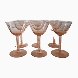 Copas de aperitivo francesas en rosa, años 30. Juego de 9