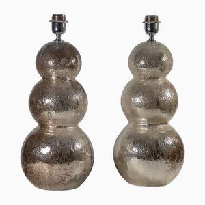 Vintage Silver Mirrored Murano Table Lamps, Set of 2