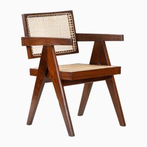 Sedia da ufficio PJ-SI-28-A in canna di Pierre Jeanneret, 1955