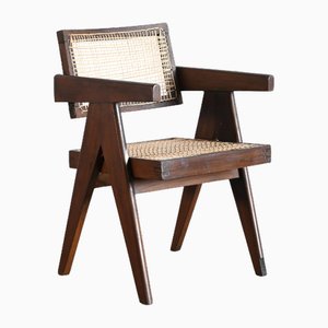 Chaise de Bureau PJ-SI-28-A Mid-Century en Rotin par Pierre Jeanneret, 1955