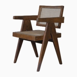 Fauteuil de Bureau PI-SI-28-A Mid-Century Moderne en Rotin par Pierre Jeanneret, 1950s