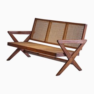 Sofá PJ-SI-45-B Mid-Century de caña de Pierre Jeanneret, años 50