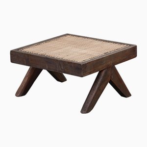 Mid-Century Modern PJ-SI-29-E Low Cane Stool by Pierre Jeanneret, 1950s