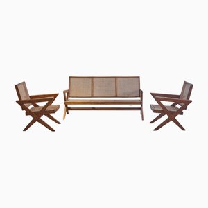 Mid-Century Modern PJ-SI-45-A Wohnzimmer Set von Pierre Jeanneret, 1950er, 3er Set