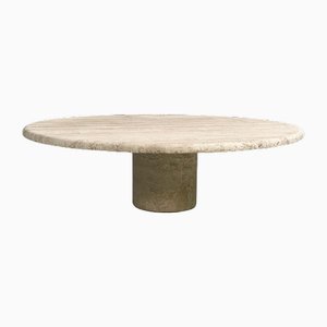 Runder Italienischer Mid-Century Couchtisch aus Travertin, 1970er