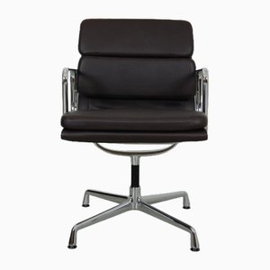 Vintage EA-208 Chair in Dark Brown Leather by Charles Eames, 2000s
