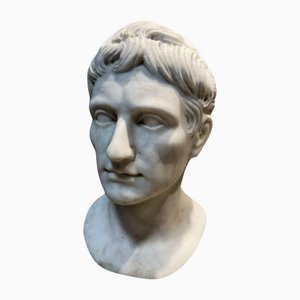 Augustus Emperor Head in Carrara White Marble