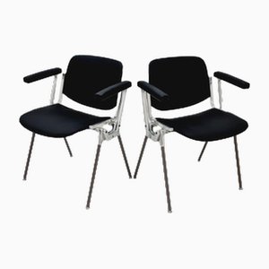 Italian Black Leatherette Armchairs by Giancarlo Piretti for Castelli, 1970s
