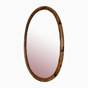 Large Italian Organic Designer Wall Mirror in Rattan and Bamboo, 1960s