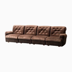 4-Seater Modular Sofa in Brown Velvet, 1970s, Set of 4