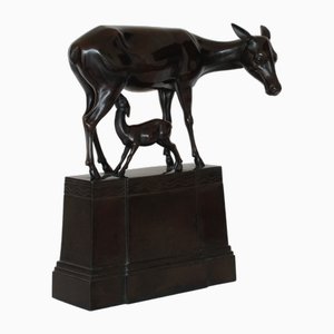 V. Winkler, Doe and Fawn Skulptur, 1930er, Bronze