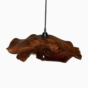 Große Hängelampe aus gewelltem Teakblatt