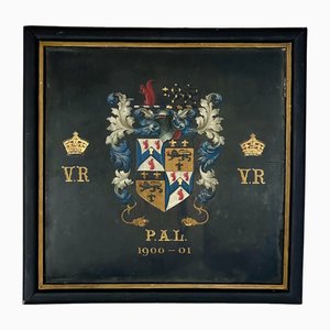Framed Hand Painted Coat of Arms Coach Panel, 1900s