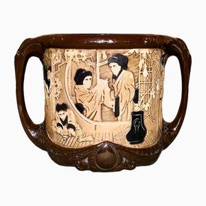 Large Bamboo Ware Art Pottery Jardiniere from Bretby, 1890s