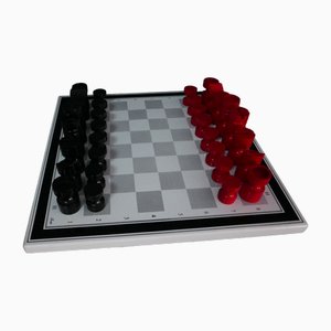 Jeu d'Échecs Bauhaus avec Terrain de Jeu Émaillé et Figurines en Bois de Tecta, 1980s