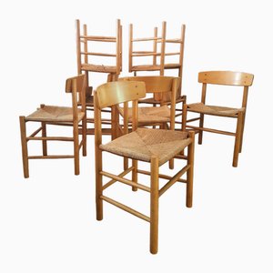 J39 Dining Chairs in Beach & Danish Papercord by Børge Mogensen for FDB Møbler, 1960s, Set of 8