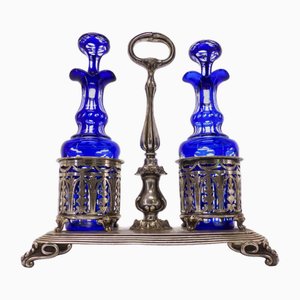 Öl & Essig Topf aus Silber & Kobaltblauem Kristallglas von Christofle, 19. Jh., 3er Set