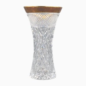 Vaso di Boemia in cristallo al piombo con bordo in oro con taglio a diamante, anni '50
