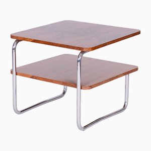 Bauhaus Beistelltisch aus Kaukasischem Nussholz & Verchromtem Stahl, 1930er