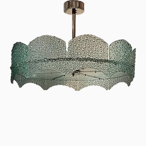Round Aqua Blue Art Glass and Chrome Chandelier, 2000