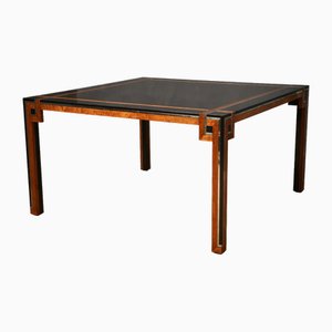 Square Briar Wood and Chrome Dining Table by Romeo Rega, 1970s
