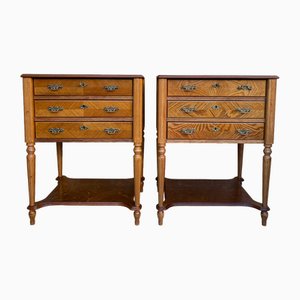 Late 20th Century Bedside Tables or Nightstands with Three Drawers and Open Shelf, 1980s, Set of 2