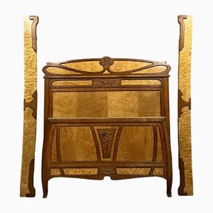 Lit d'Ecole Art Nouveau Nancy en Erable et Acajou dans le style Majorelle, 1890s