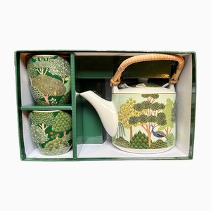 Teapot Set with Rattan Handle and Two Woodland Glasses with Gift Box by Pozzi Milano, Set of 3