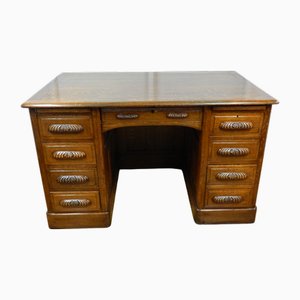 Oak Pedestal Bankers Desk, 1920s