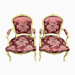 Set of Louis XV Convertible Armchairs in Lacquered and Carved Wood, 1890s