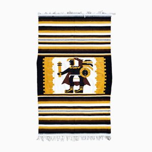 Vintage Hand-Knotted Mexican Eagle Warrior Wall Rug, 1970s