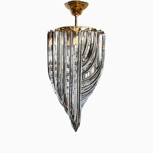 Curved Murano Crystal Glass Ribbon Chandelier attributed to Paolo Venini, 1960s