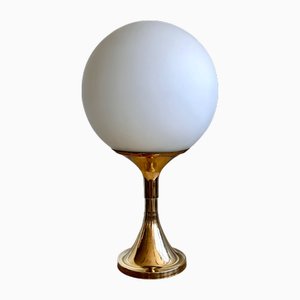 Large Mid-Century Industrial Hungarian Brass and Milk Glass Table Lamp, 1970s