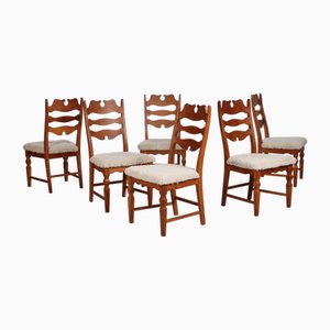 Vintage Danish Chairs in Oak with New Sheepskin by Henning Kjærnulf, 1970s, Set of 6