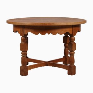 Brutalist Round Coffee Table in Oak by Axel Einar Hjorth, 1950s