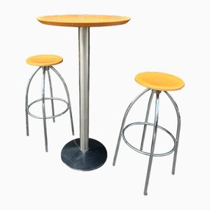 Sgabelli da bar post-moderni con tavolo di Philippe Starck per Merka, 1983, set di 3