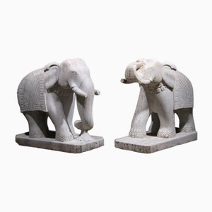 Statue di elefanti grandi fatte a mano, 1950, marmo, set di 2